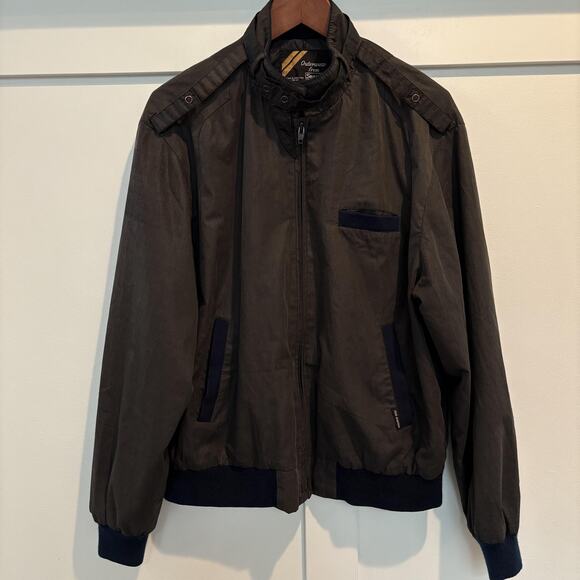 True Vintage Sears Club Windbreaker Jacket L Gray Nylon Bomber Hong Kong 70s 80s - Picture 1 of 12